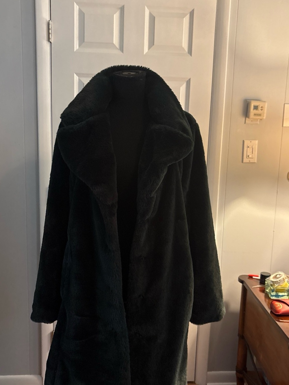 Lulu's Black Faux Fur Teddy Coat with Shawl Collar